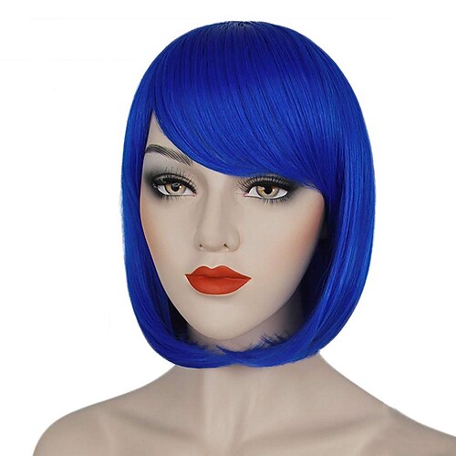 

Cosplay Wig Straight Middle Part Wig One Color Synthetic Hair Women's Blue