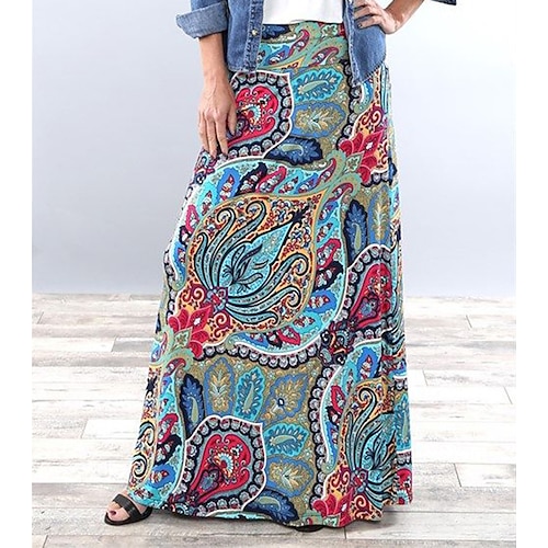 

Women's Skirt Maxi Polyester Blue Pink Yellow Camel Skirts Summer Print Without Lining Basic Streetwear Holiday Weekend S M L / Loose Fit