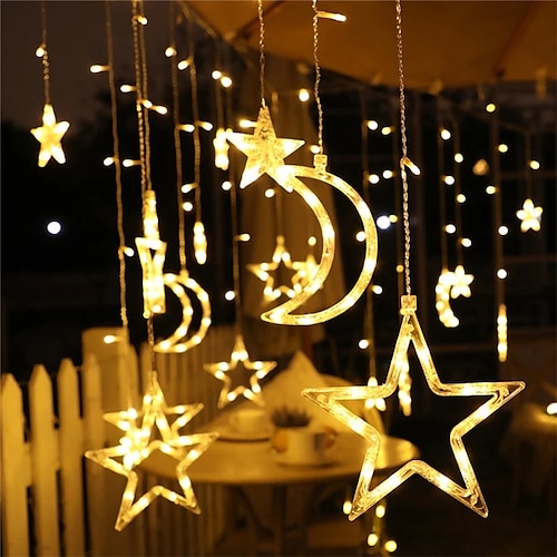 

Ramadan Eid Lights Led Moon Star Curtain Lights Fairy Garlands String Light Colorful Lighting for Home Indoor Outdoor Christmas Wedding Party New Year Xmas Lighting AC220V 230V 240V EU Plug