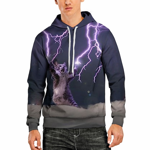 

Homens Moletom Moletom com capuz Roxo Com Capuz Gráfico Gato Relâmpago 3D Casual Diário Final de semana Impressão 3D Tamanho Grande Casual Primavera Outono inverno Roupa Moletons Moletons Manga