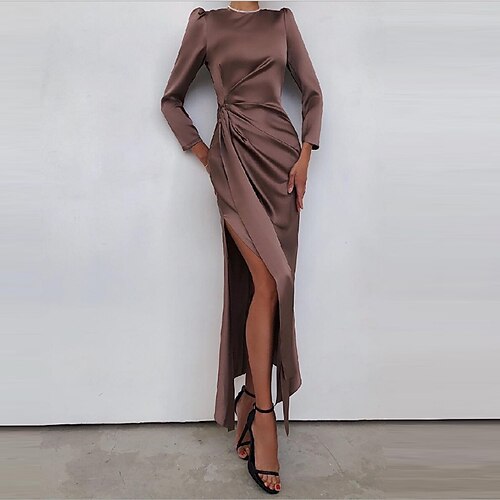 

Women's Party Dress Sheath Dress Long Dress Maxi Dress Black Blue Pink Long Sleeve Pure Color Ruched Winter Fall Autumn Crew Neck Party Winter Dress Fall Dress S M L XL XXL 3XL