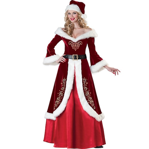 

Santa Suit Santa Claus Mrs.Claus Cosplay Costume Outfits Christmas Dress Santa Clothes Women's Special Cosplay Costume Christmas Christmas Carnival Masquerade Adults' Christmas Velvet Dress Belt Hat