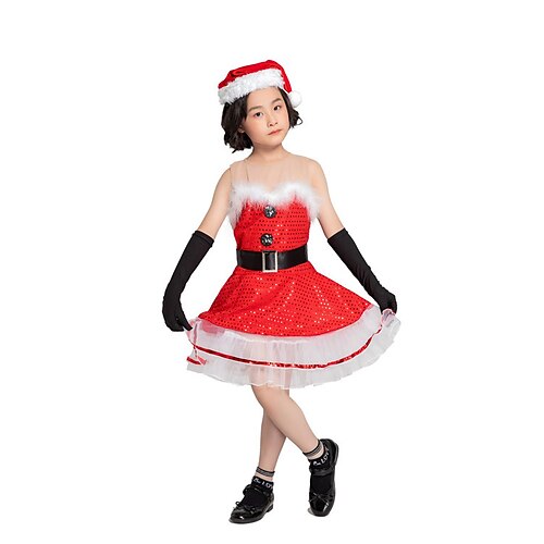 

Santa Suit Santa Claus Mrs.Claus Cosplay Costume Outfits Christmas Dress Santa Clothes Girls' Special Christmas Christmas Carnival Masquerade Kid's Christmas Nylon Dress Gloves Belt Hat