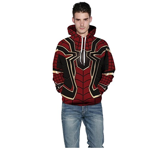 

Men's Pullover Hoodie Sweatshirt Red Black Hooded Print 3D Print Casual Daily Holiday 3D Print Sportswear Casual Big and Tall Fall Winter Clothing Apparel Hoodies Sweatshirts Long Sleeve