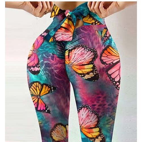 

Women's Leggings Green Rainbow Brown Mid Waist Sports Fashion Weekend Yoga Print Micro-elastic Ankle-Length Comfort Leopard S M L XL XXL / Slim