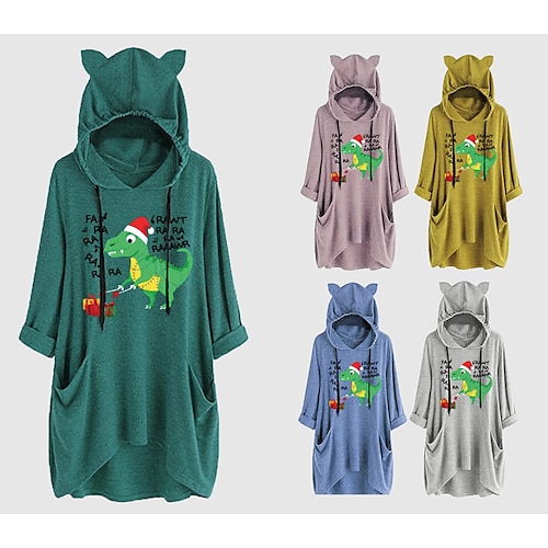 

Inspired by Christmas Dinosaur Hoodie Anime Cartoon Anime Cat Ear Harajuku Graphic Hoodie For Men's Women's Unisex Adults' Hot Stamping Polyster