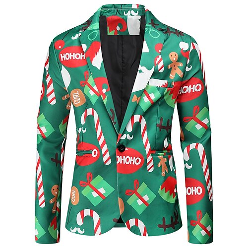 

Men's Christmas Ugly Blazer Regular Standard Fit Pattern Single Breasted One-button Green 2022