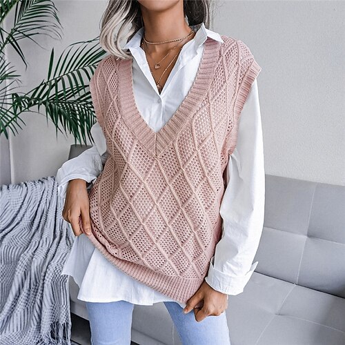 

Damen Pullover Strickwaren Gedrehtes Stricken Strick Bogengimpe V Ausschnitt Stilvoll Casual Outdoor Täglich Winter Herbst Rosa S