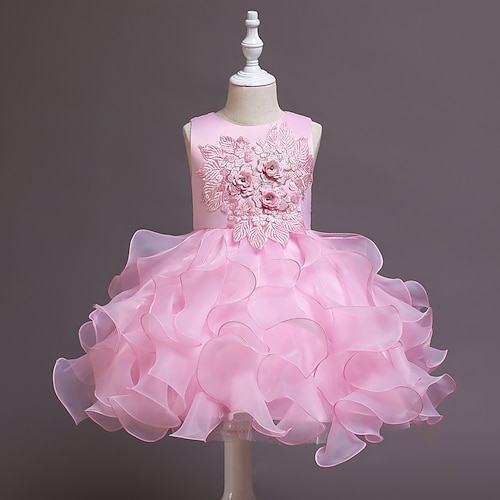 

Wedding Event / Party Ball Gown Flower Girl Dresses Jewel Neck Knee Length Tulle Polyester / Cotton Blend Spring Summer with Crystals Tier Cute Girls' Party Dress Fit 3-16 Years