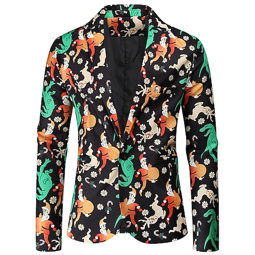 

Men's Christmas Ugly Blazer Regular Standard Fit Pattern Single Breasted One-button Black 2022