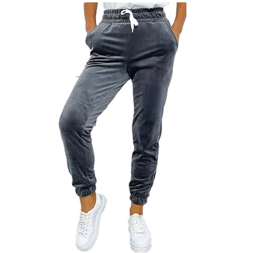 

Women's Sweatpants Joggers Velvet Blue Purple Pink Mid Waist Casual / Sporty Hip-Hop Leisure Sports Weekend Pocket Micro-elastic Full Length Comfort Plain S M L XL XXL / Winter