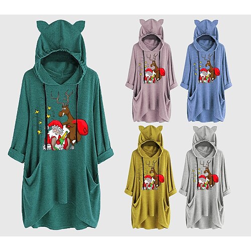 

Inspired by Christmas Santa Claus Hoodie Cartoon Manga Anime Cat Ear Harajuku Graphic Hoodie For Men's Women's Unisex Adults' Hot Stamping Polyster