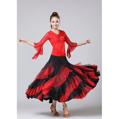

Ballroom Dance Skirts Splicing Women's Performance Daily Wear 3/4 Length Sleeve High Milk Fiber