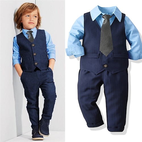 

Ensemble de Vêtements Garçon Enfants 4 Pièces Manches Longues Bleu Bande Imprimer Coton Plein Air Frais Doux Normal 1-5 ans / L'autume / L'hiver