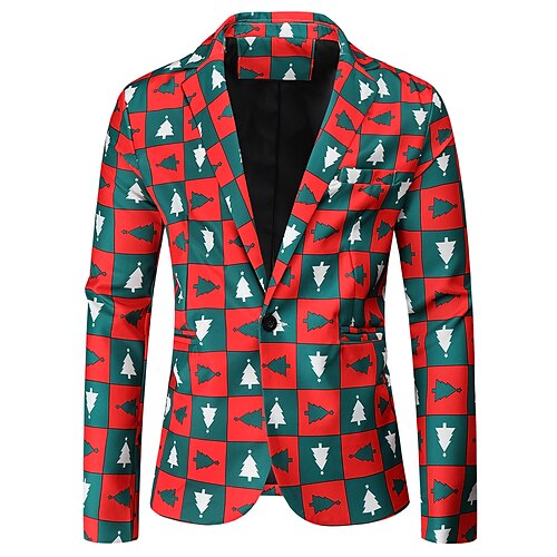 

Men's Christmas Ugly Blazer Regular Standard Fit Pattern Single Breasted One-button Red 2022