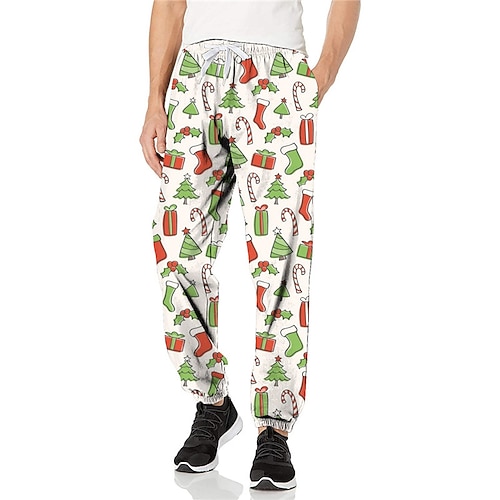 

Men's Christmas Pants Sweatpants Pants Trousers Trousers 3D Print Elastic Drawstring Design Graphic Tree Outdoor Sports Full Length Christmas Casual Daily Sports Fashion Green Micro-elastic