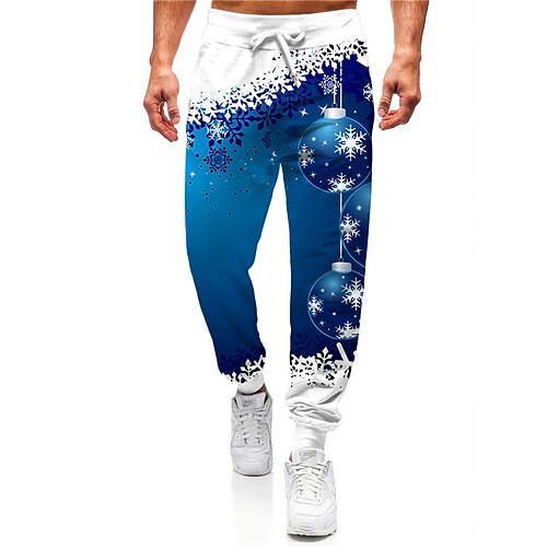 

Men's Christmas Pants Sweatpants Joggers Pants Trousers Trousers Drawstring Elastic Waist Graphic Snowflake Outdoor Sports Full Length Christmas Casual Daily Designer Casual / Sporty Blue