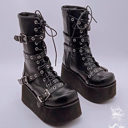

Women's Boots Goth Boots Booties Ankle Boots Round Toe PU Solid Colored Black