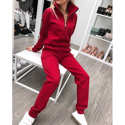 

Women's Tracksuit Sweatsuit 2 Piece Pocket Hooded Pullover Solid Colored Sport Athleisure Outfit Set Clothing Suit Long Sleeve Breathable Moisture Wicking Soft Fitness Gym Workout Running Jogging