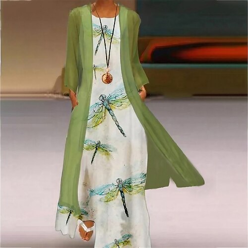 

robe longue Femme Robe Ensemble manche longue Eté Printemps - Décontractées Moderne Imprimer Floral Col Ras du Cou robe hiver robe automne Ample 2023 Blanche Rouge Bleu Lavande Violet Vert Bleu clair