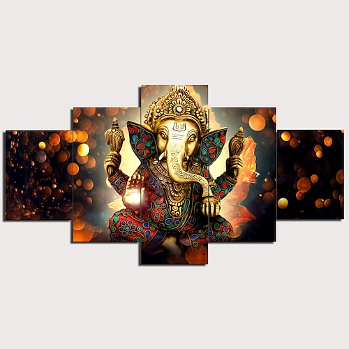 

5 Panels Wall Art Canvas Prints Painting Artwork Picture Hindu God Ganesha Painting Home Decoration Decor Rolled Canvas No Frame Unframed Unstretched