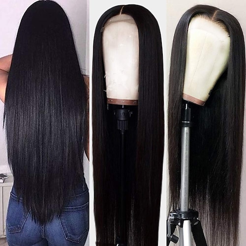 

Remy Human Hair 13x4 Lace Front Wig Free Part Brazilian Hair Straight Natural Wig 150% 180% 210% Density with Baby Hair Soft Natural Hairline 100% Virgin With Bleached Knots For Women's Long Human