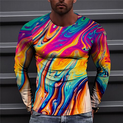 

Men's Unisex T shirt Tee Abstract Graphic Prints Crew Neck Rainbow 3D Print Daily Holiday Long Sleeve Print Clothing Apparel Designer Casual Big and Tall