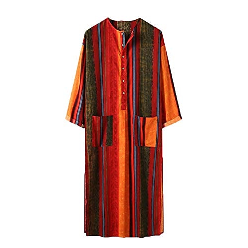 

Men's Plus Size Pajamas Robes Gown Nightgown Sleepwear 1PC Stripes Muslim Daily Cotton Blend Comfort Breathable Pocket Spring & Fall Photo Color Green