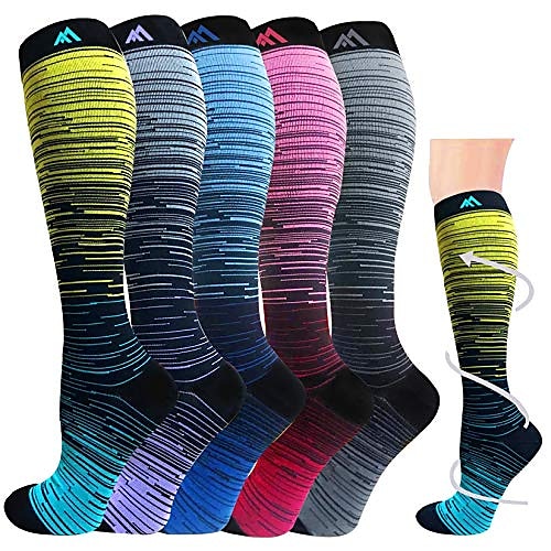 

3 пар градуированных медицинских компрессионных носков для женщин&мужские носки до колена 20-30ммhg (разноцветный 1, маленький / средний (размер сша))