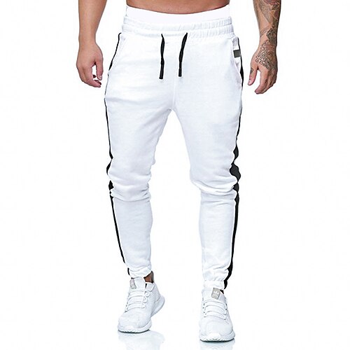 

Men's Sweatpants Chinos Pants Trousers Trousers Elastic Waist Plain Full Length Leisure Sports Cotton Casual White Black High Waist Micro-elastic