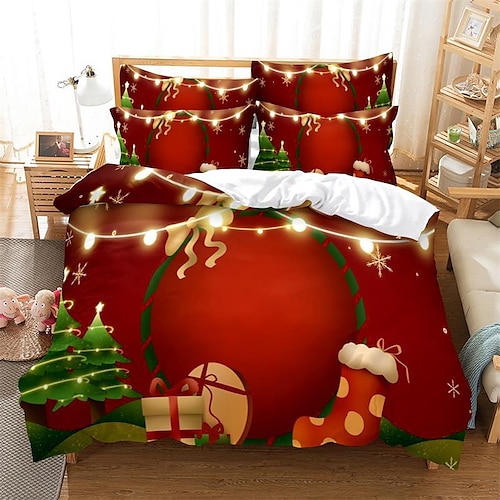 

Christmas Gift Printed 3-Piece Duvet Cover Set King Bedding Sets Soft Lightweight Microfiber Comforter Cover, Include 1 Duvet Cover, 2 Pillowcases for Double/Queen/King(1 Pillowcase for Twin/Single)