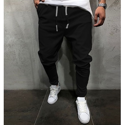 

Men's Joggers Trousers Casual Pants Drawstring Elastic Waist Solid Color Comfort Quick Dry Daily Streetwear Cotton Blend Fashion Casual Loose Fit Navy White / Spring / Summer