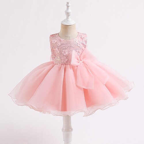 

Toddler Little Girls' Dress Sequin Tulle Dress Party Performance Sequins Bow Beige Midi Sleeveless Princess Cute Dresses Spring Summer Slim 1-3 Years