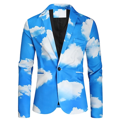 

Men's Prom Blazer Regular Standard Fit Pattern Single Breasted One-button Sky Blue 2022