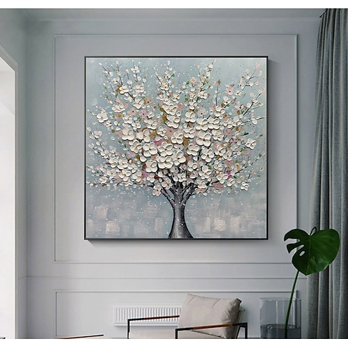 

Handmade Oil Painting Canvas Wall Art Decoration Palette Knife Painting Colorful Cherry Blossoms for Home Decor Rolled Frameless Unstretched Painting