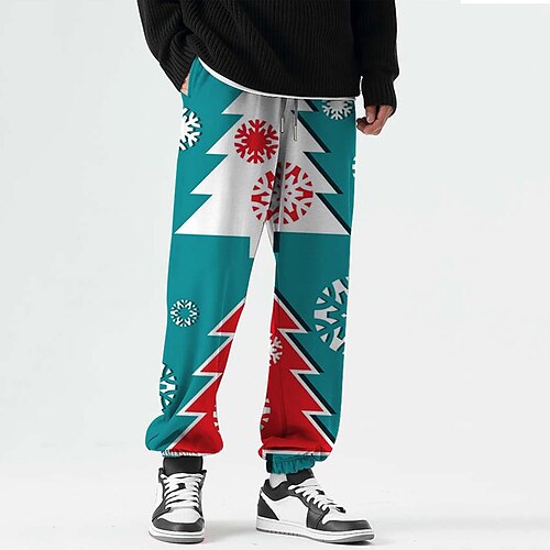 

Men's Christmas Pants Sweatpants Pants Trousers Trousers 3D Print Elastic Drawstring Design Graphic Tree Outdoor Sports Full Length Christmas Casual Daily Sports Fashion Blue Micro-elastic