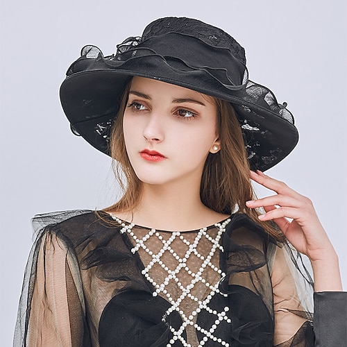 

Women's Party Hat Party Wedding Daily Flower Mesh Pure Color Beige Black Hat White Pink Spring Summer