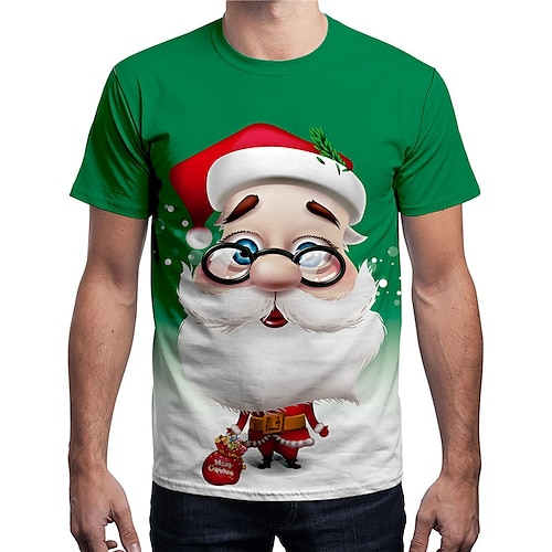 

Men's Unisex Christmas T shirt 3D Print Graphic Prints Santa Claus Print Short Sleeve Tops Lightweight Casual Big and Tall Green White / Summer