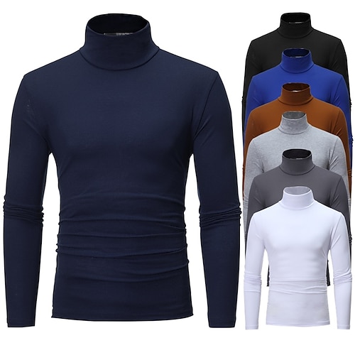 

Men's T shirt Tee Turtleneck shirt Long Sleeve Shirt Graphic Plain Rolled collar Weekend Long Sleeve Clothing Apparel Cotton Muscle Essential