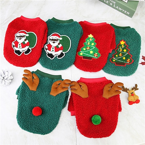 

Dog Cat Sweater Christmas Costume Santa Claus Merry Christmas Christmas Tree Santa Claus Adorable Cute Christmas Dailywear Winter Dog Clothes Puppy Clothes Dog Outfits Breathable Green / Red Red