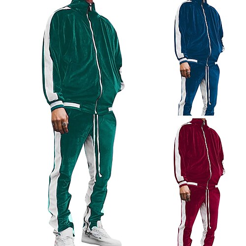 

Men's 2 Piece Full Zip Tracksuit Sweatsuit Street Casual 2pcs Winter Long Sleeve Pleuche Breathable Moisture Wicking Soft Gym Workout Running Jogging Exercise Sportswear Color Block Normal Jacket