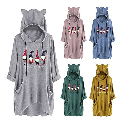 

Inspired by Christmas Santa Claus Hoodie Cartoon Manga Anime Cat Ear Harajuku Graphic Hoodie For Men's Women's Unisex Adults' Hot Stamping Polyster