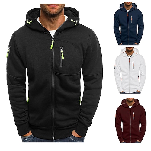 

Men's Hoodie Zip Hoodie Sweatshirt Outerwear Hooded Solid Color Dragon Sports & Outdoor Casual Sports non-printing Sportswear Casual Hoodies Sweatshirts Long Sleeve Wine Red Green