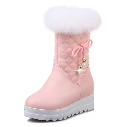 

Girls' Boots Daily Mid-Calf Boots Casual Fluff Lining PU Breathability Non-slipping Big Kids(7years ) School Casual Daily Outdoor Zipper Butterfly Black Rosy Pink White Winter Fall