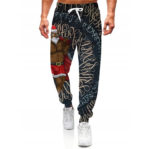 

Men's Christmas Pants Sweatpants Joggers Pants Trousers Trousers Drawstring Elastic Waist Graphic Santa Claus Outdoor Sports Full Length Christmas Casual Daily Designer Casual / Sporty Navy Blue