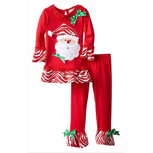 

Ensemble de Vêtements Fille Enfants 2 Pièces Manches Longues Vert Bleu Rouge père Noël Motif de Noël Noeud Imprimer Coton Cadeau Noël Décontractée Le style mignon Normal 2-6 ans / L'autume / L'hiver