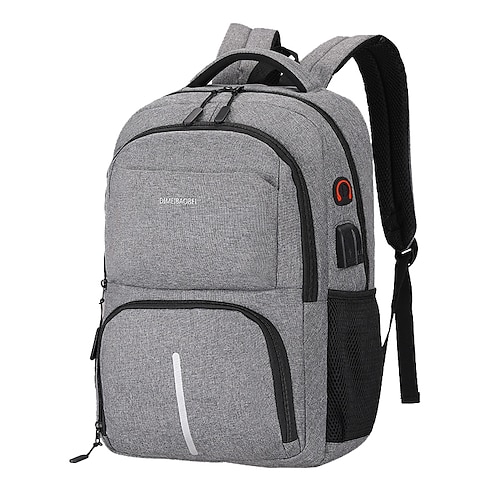 

Men's School Bag Commuter Backpack Functional Backpack Oxford Cloth Oxford Solid Color Adjustable Large Capacity Zipper School Daily Blue Black Gray