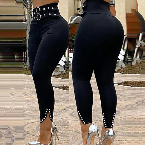 

Women's Plus Size Chinos Split Solid Color Casual Daily Work Natural Full Length Spring Fall Black Red L XL XXL 3XL 4XL