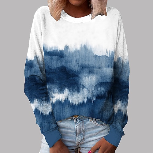 

Women's Sweatshirt Pullover Active Streetwear Print Blue Tie Dye Casual Round Neck Long Sleeve S M L XL XXL / 3D Print