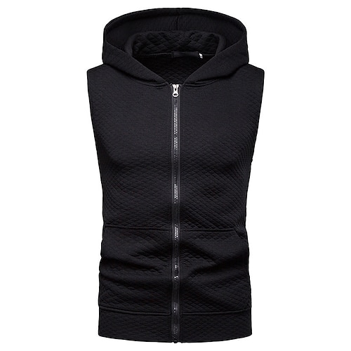 

Men's Vest Gilet Breathable Outdoor Street Daily Zipper Hoodie Streetwear Sporty Casual Jacket Outerwear Plain Pocket Full Zip Gray White Black / Summer / Fall / Sleeveless / Work